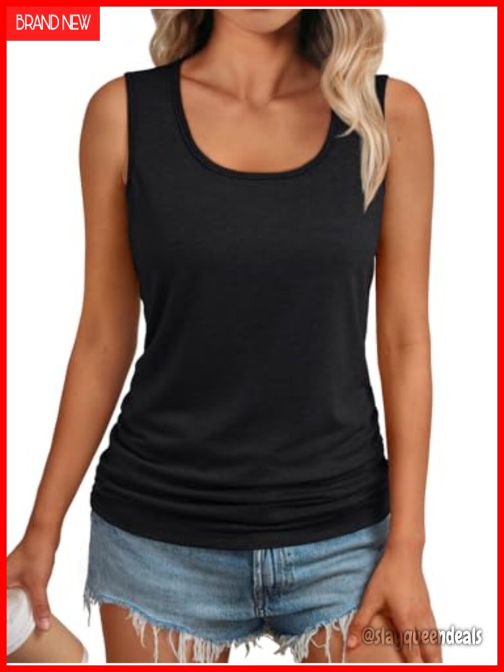 Women's Sleeveless Square Neck Ruched Tank Top Summer Casual Blouse